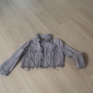 Signature Frayed Gray Denim Jacket